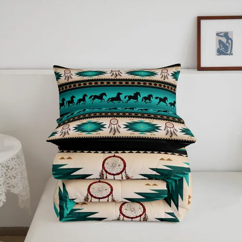 Vista 7 de Juego de ropa de cama con relleno de edredón con diseño de caballo y atrapasueños para niños, adolescentes y hombres, juego de edredón con estampado