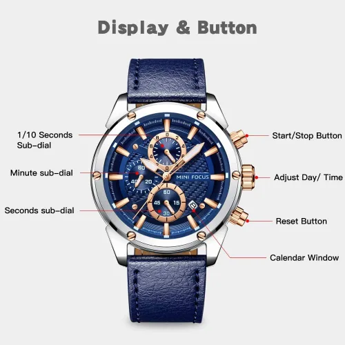 Vista 5 de MF MINI FOCUS Reloj de pulsera casual para hombre (multifuncionalimpermeableluminosocalendario) correa de cuero para hombre