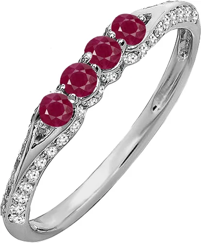 Vista 12 de Dazzlingrock Collection Anillo de boda redondo de rubí y diamante blanco apilable para mujer en oro