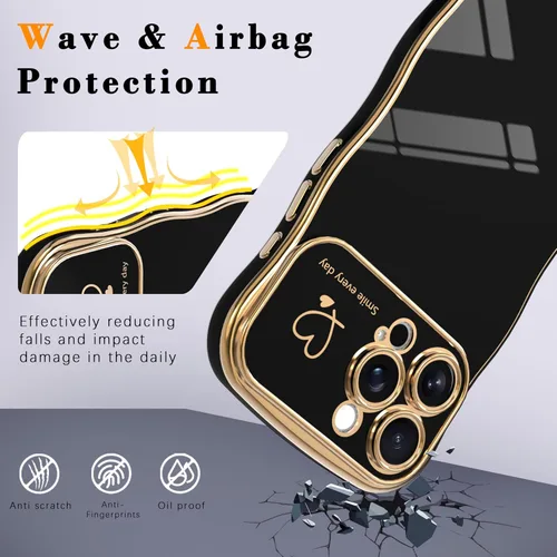Vista 3 de IAIYOXI Funda para iPhone 11 para mujeres y niñas, bonito diseño ondulado con forma rizada, patrón de corazón, protección de cámara elevada, chapado