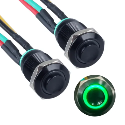 Vista 12 de 2 interruptores de botón con pestillo de 0.472 in con cable pre-soldado de 5.9 in 1NO 12V-24V ON-Off para orificio de montaje de 1/2 pulgada, anillo