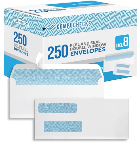 Vista 9 de Compuchecks Sobres de doble ventana #8 - Tira de despegar y sellar, sobres de cheques de correo de seguridad para negocios – a prueba