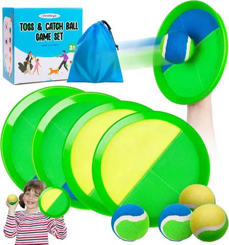 Vista 11 de Juego de pelota para lanzar y atrapar, 4 paletas y 4 bolas al aire libre, juego de captura de remo para niños, patio trasero, playa, piscina, patio