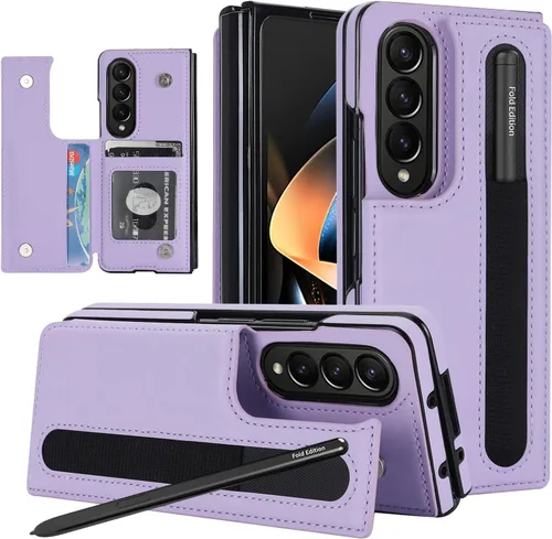 Vista 8 de Funda para Samsung Galaxy Z Fold 3 con soporte para bolígrafo S y tarjetero, protector de billetera resistente a prueba de golpes, funda de cuero