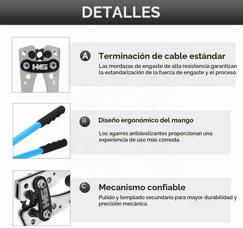 Vista 5 de HKS Herramienta de prensado de terminales de cable de batería 10-1 AWG - Engarzadora de cable resistente para terminales de anillo Terminales