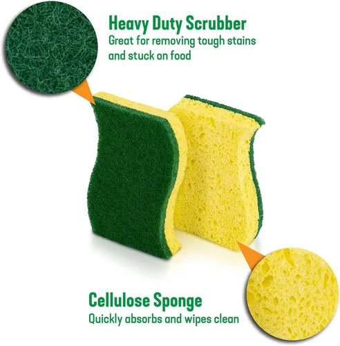 Vista 2 de Pine-Sol Esponjas para fregar de alta resistencia, limpiador de platos de doble cara con estropajo, esenciales de cocina para lavar platos