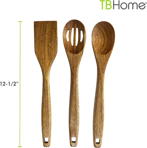 Vista 7 de TB Home Juego de utensilios de cocina de madera de acacia de 3 piezas, juego de utensilios de cocina de madera