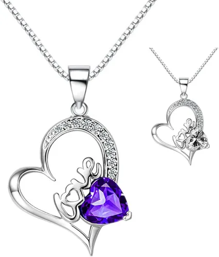 Vista 2 de NUIE - Collar con colgante de plata de ley 925 con forma de corazón y cristal rosa para el día de San Valentín cumpleaños regalo