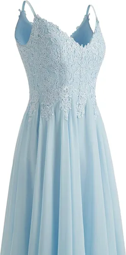 Vista 4 de Vestidos de dama de honor de encaje para boda con abertura, tirantes delgados, de gasa, vestidos formales de fiesta de noche