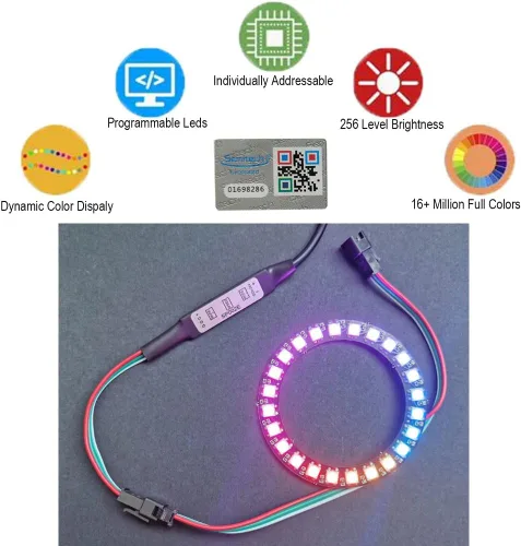 Vista 2 de Anillo LED WS2812 de 24 bits con cable SM2.54-3P, 24 x WS2812B 5050 RGB LED módulo a todo color DC5V con controladores integrados programables