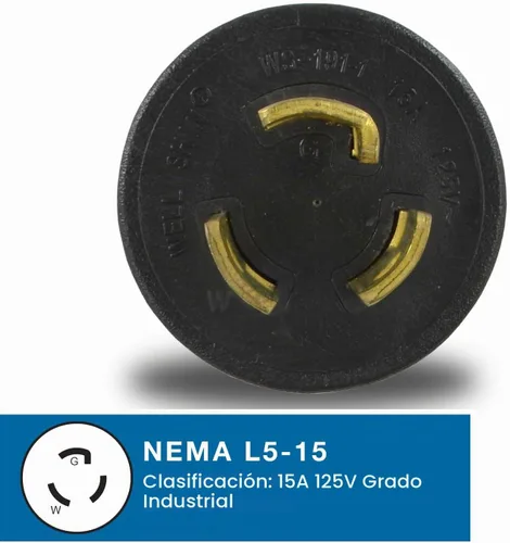 Vista 3 de Conntek 30120 Enchufe de bloqueo UNO NEMA L5-15P a NEMA 5-15R Adaptador de 125 voltios Negro, 1PCS/PK