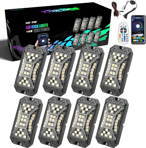 Vista 8 de SUNPIE 4 cápsulas RGBW de luces de roca – Ángulo de haz completo, 30 chips de alta potencia, carcasa de aluminio, almohadillas de montaje incluidas