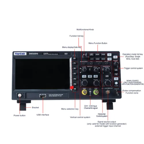 Vista 4 de Hantek Osciloscopio de almacenamiento digital DSO2D15 150MHz 1GSa/s 8M, 2 canales, 2CH+1CH con fuente de señal