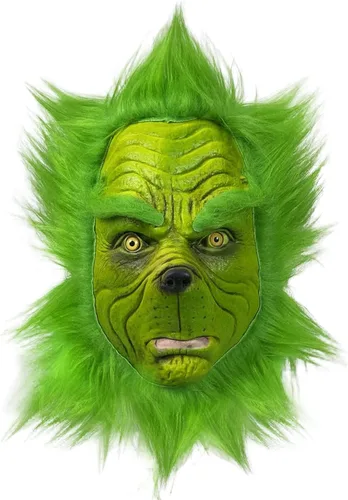 Vista 4 de WPOYM Máscara de Navidad para cosplay, accesorios de máscara de monstruo verde, accesorios de disfraz de mascarada, máscara de cabeza completa