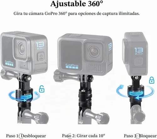 Vista 2 de HSU Soporte de cámara de rotación 360°, adaptador vertical de aluminio del trípode del eslabón giratorio Negro
