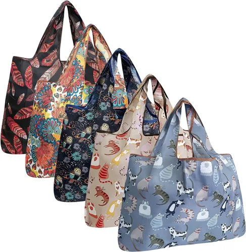Vista 20 de allydrew Bolsas grandes plegables de nailon reutilizables para comestibles, paquete de 5