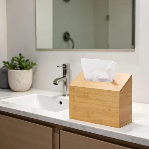 Vista 4 de Funda de toalla de mano compatible con toallas de mano desechables Kleenex, soporte de toalla de mano de madera de bambú para baño, cocina, sala