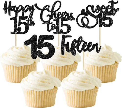 Vista 68 de Paquete de 30 adornos para cupcakes con purpurina de doble dígito para cumpleaños de 10 años, para cumpleaños, aniversario, fiesta, suministros
