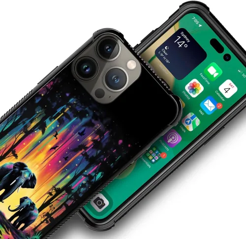 Vista 222 de Funda compatible con iPhone 15, diseño de elefantes africanos, diseño increíble a prueba de golpes, antiarañazos, carcasa trasera de policarbonato