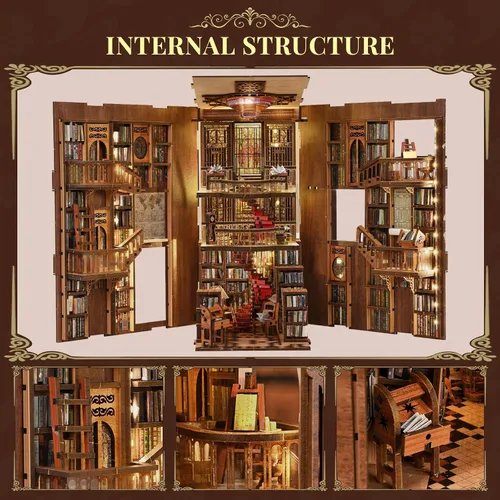 Vista 4 de CCCDF - Kit de rincón de libros, casa de muñecas en miniatura para biblioteca, kit de libro para adultos y adolescentes, decoración de estantería