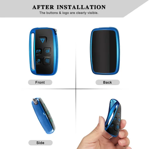 Vista 2 de QBUC Funda para llavero LAND ROVER con llavero para Range Rover Evoque Sport Velar Land Rover Discovery Jaguar F-Pace F-Type XE XEL XF XFL XJ Azul