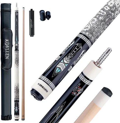 Vista 14 de KONLLEN Maple Pool Cue Stick, Low Deflection with Extension and Case Hard maple shaft, 3/8x8 joint, leather grip, 19-20oz adjustable weight, 8 in