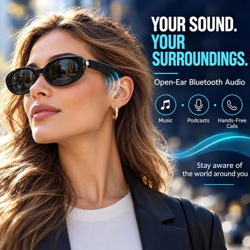Vista 4 de AI Smart Glasses, Fashion Bluetooth Sunglasses Cat Eye Frame Thin Temples