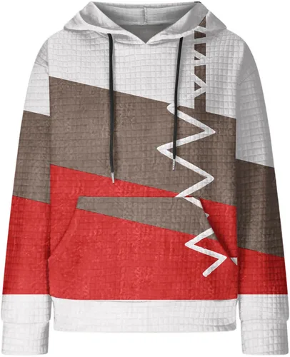 Vista 4 de Sudadera casual con capucha y bolsillo para mujer, con bloques de color, ligera, a la moda