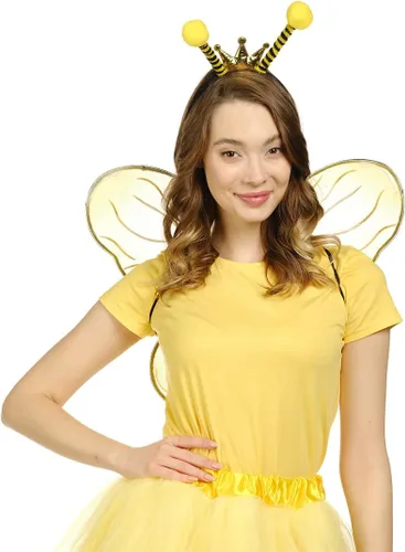 Vista 5 de Funcredible Diadema de abeja y alas de abeja, diadema de antena de abejorro, disfraz de Halloween de abejorro para mujer, accesorios de disfraz
