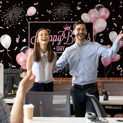 Vista 6 de Mixweer Fondo de 71 x 43 pulgadas para decoración del Día del Jefe, cartel de fotos rosa femenino para oficina, suministros de fiesta