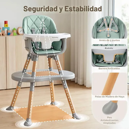 Vista 3 de Ezebaby Silla alta convertible para bebé con mesa y asiento, silla de alimentación ajustable 8 en 1, asiento elevador de comedor de múltiples etapas