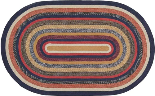 Vista 7 de VHC Brands Stratton Primitive - Alfombra decorativa de yute azul y rojo a rayas para entrada, cocina, baño, decoración rústica, medio círculo, 16.5