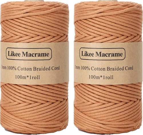 Vista 68 de Cordón de algodón trenzado de 0.11 pulgadas x 109 yardas, cuerda de algodón para macramé natural, estilo bohemio, para colgar plantas hechas a mano