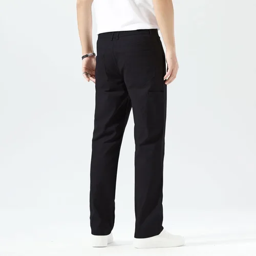 Vista 7 de Plaid&Plain Pantalones caqui elásticos de ajuste recto con bolsillo lateral y cintura elástica para hombre Negro