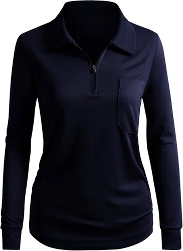 Vista 2 de CLOVERY Camisa de manga larga con bolsillo para mujer Active Wear, Kwttl0206_negro