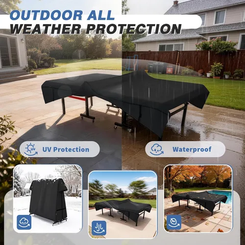 Vista 8 de Ping Pong Table Cover Outdoor Weatherproof Fits Universal 9x5 FT Negro