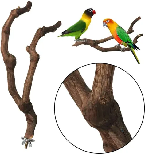 Vista 4 de kathson Perca de loro natural, soporte para pájaros, palo de uva silvestre, tenedor de pata de molienda, periquito, ramas de pie, juguete de jaula