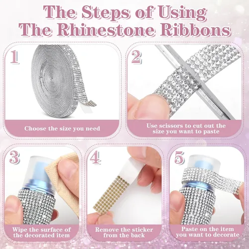 Vista 7 de Cintas autoadhesivas de diamantes de imitación de 5 yardas, tiras de diamantes de imitación plateadas, calcomanías de diamantes de imitación