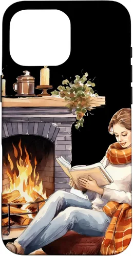 Vista 19 de iPhone 16 Book Reading In Fireplace Reader Bookworm Girls Women Case