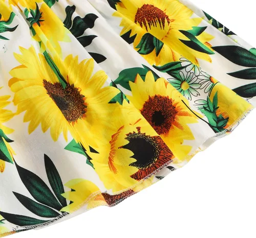 Vista 5 de BABAMOON Vestido de verano para niñas pequeñas y niñas, con volantes, vestido de princesa con estampado floral, vestido casual para vacaciones