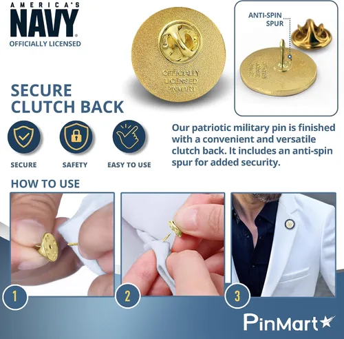 Vista 6 de PinMart Pin de solapa con licencia oficial de la Marina de los Estados Unidos – Pin de emblema militar de la Marina de los Estados Unidos – Broche