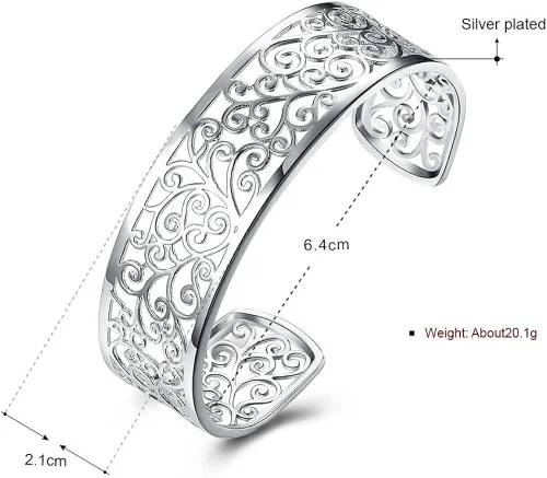 Vista 2 de KACON Pulsera de plata de ley 925, brazalete abierto simple de moda para mujeres y niñas