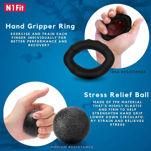 Vista 4 de N1Fit Kit de entrenamiento de fuerza de agarre, paquete de 5 fortalecedores de agarre para el antebrazo y muñeca, agarre de mano de resistencia