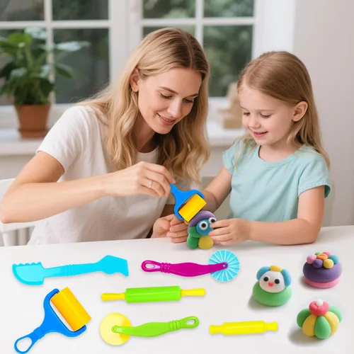 Vista 7 de Herramientas de arcilla, juego de herramientas de arcilla y masa para niños, kit de accesorios de masa artesanal con rodillo, espátula de corte