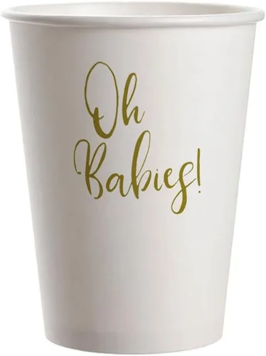 Vista 7 de Oh Babies Twins - Vasos desechables de papel para fiesta, paquete de 20 unidades, 9 onzas, dorados, para baby shower y fiesta de bienvenida
