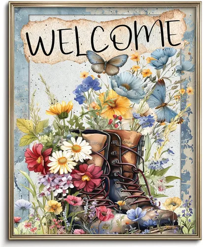 Vista 47 de Pintura vintage de paisaje de campo de flores silvestres, arte de pared de paisaje rural de granja, impresión artística de paisaje de jardín