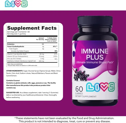 Vista 5 de LIVS Gomitas Immune Plus – Extracto de saúco con vitamina C, D3 y zinc Suplementos de apoyo inmunológico a base de plantas para adultos y niños