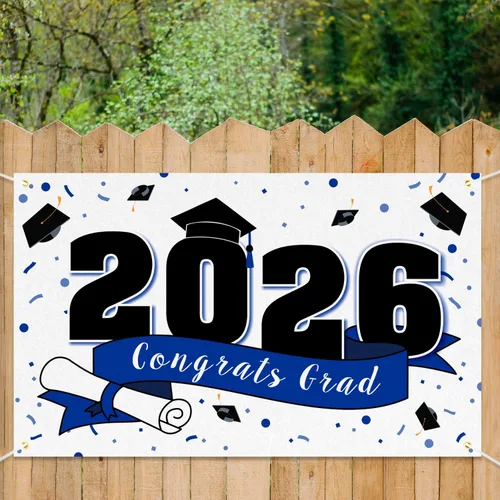 Vista 6 de Decoraciones de fiesta de graduación de felicitaciones 2026 – Cartel de fondo grande colgante de la clase de 2026, decoración de letrero de Gard Azul