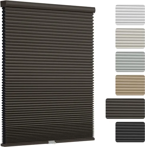Vista 14 de Changshade Persianas Celulares Opacas, Persianas de Panal para Ventanas sin Cordón con Rieles de Aleación de Aluminio, Tela de Color Combinado