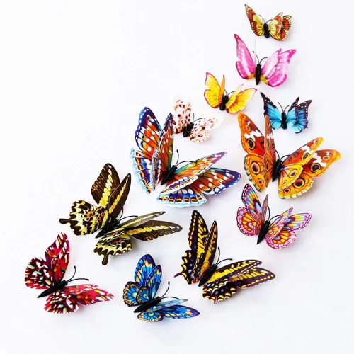 Vista 5 de Paquete mixto de 12 pegatinas de mariposas 3D en rosa para pared, decoración artística (2 azules)